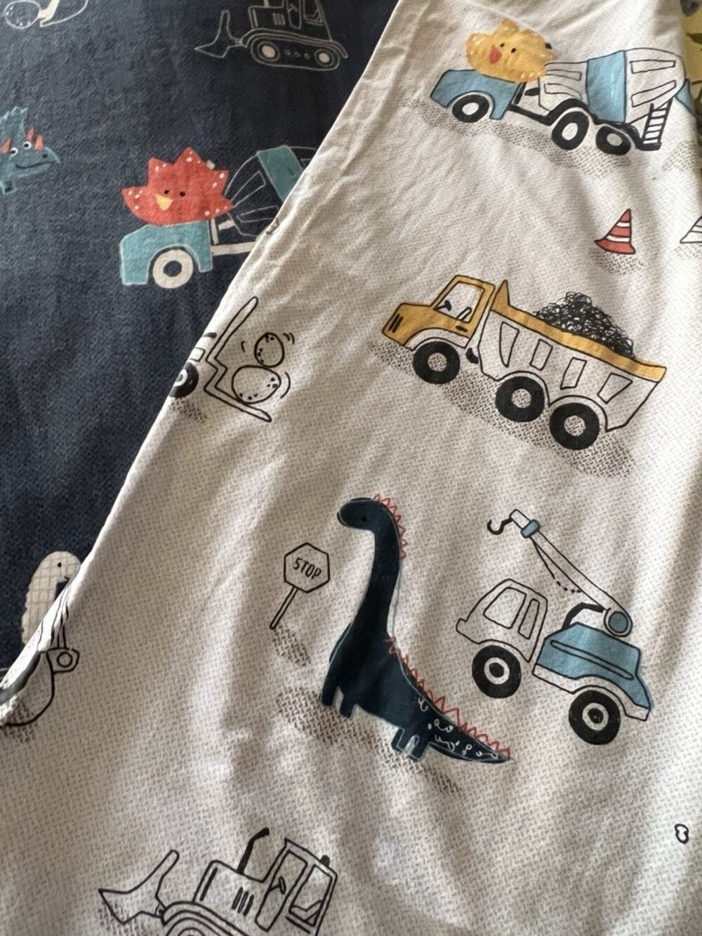 Dinosaur Twin Duvet Cover Reversible Construction Work Digger Cars  84”L x 62”
